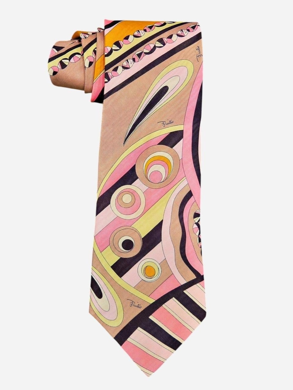 Emilio Pucci whimsy silk tie abstract geometric pattern neon colors retro 3.75in